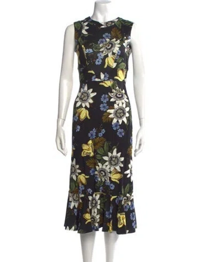 Pre-owned Erdem Floral Print Midi Length Dress In Black