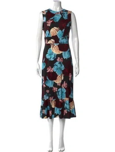 Pre-owned Erdem Floral Print Midi Length Dress In Black