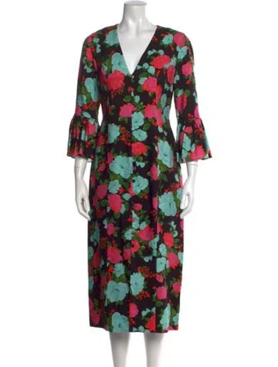 Pre-owned Erdem Floral Print Midi Length Dress In Black