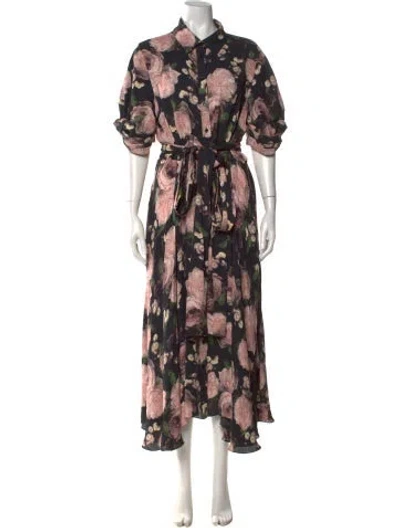 Pre-owned Erdem Floral Print Midi Length Dress In Black
