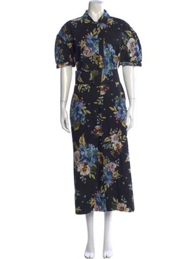 Pre-owned Erdem Floral Print Midi Length Dress In Black