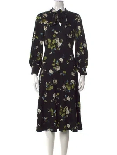 Pre-owned Erdem Floral Print Midi Length Dress In Black
