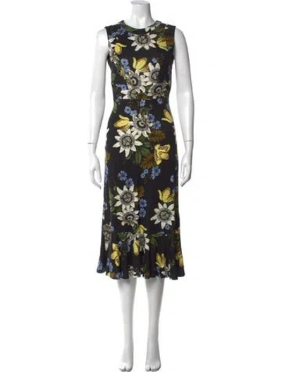 Pre-owned Erdem Floral Print Midi Length Dress In Black