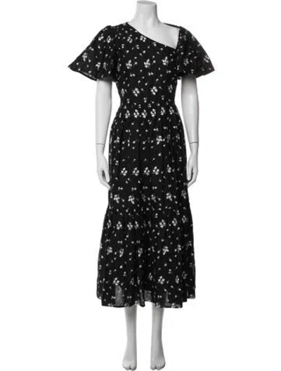 Pre-owned Erdem Floral Print Midi Length Dress In Black