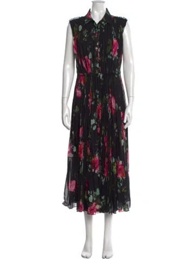 Pre-owned Erdem Floral Print Midi Length Dress In Black