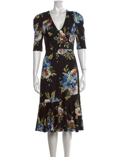 Pre-owned Erdem Floral Print Midi Length Dress In Black