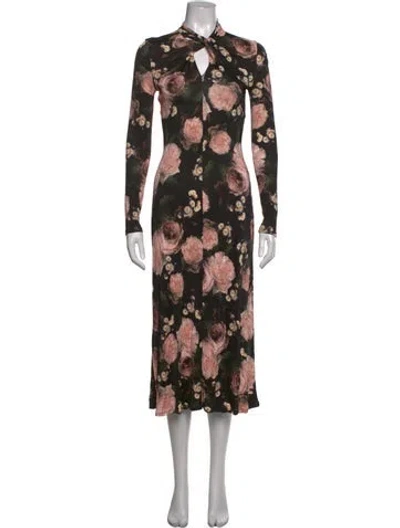Pre-owned Erdem Floral Print Midi Length Dress In Black/pink