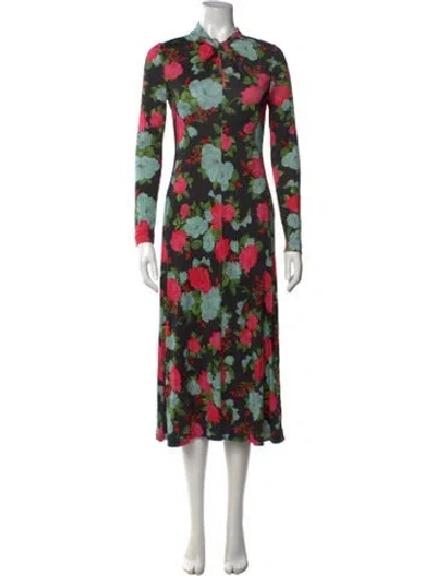 Pre-owned Erdem Floral Print Midi Length Dress In Black/red