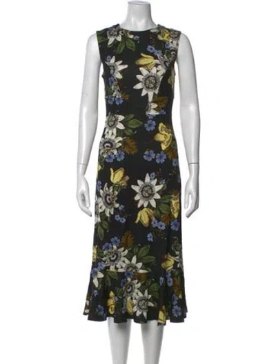Pre-owned Erdem Floral Print Midi Length Dress In Black/yellow