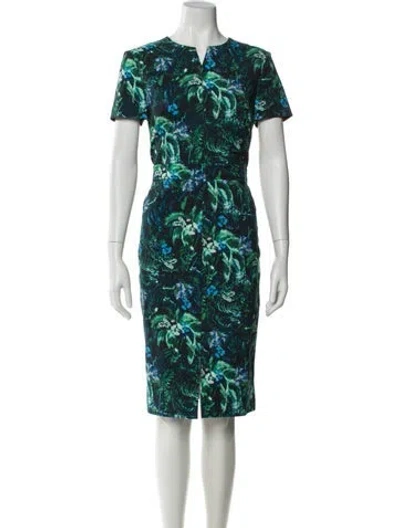 Pre-owned Erdem Floral Print Midi Length Dress In Blue