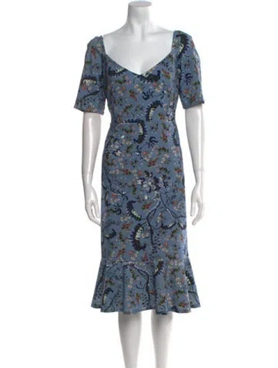 Pre-owned Erdem Floral Print Midi Length Dress In Blue