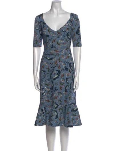 Pre-owned Erdem Floral Print Midi Length Dress In Blue