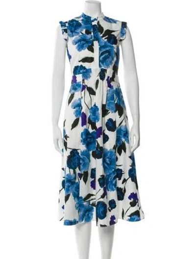 Pre-owned Erdem Floral Print Midi Length Dress In Blue