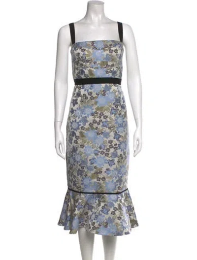 Pre-owned Erdem Floral Print Midi Length Dress In Blue
