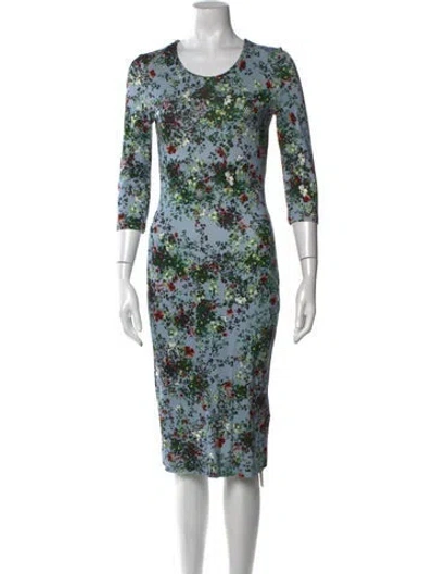 Pre-owned Erdem Floral Print Midi Length Dress In Blue