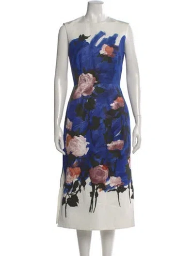 Pre-owned Erdem Floral Print Midi Length Dress In Blue