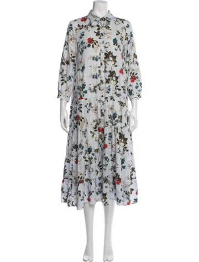 Pre-owned Erdem Floral Print Midi Length Dress In Blue