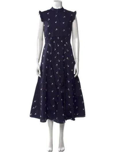 Pre-owned Erdem Floral Print Midi Length Dress In Blue