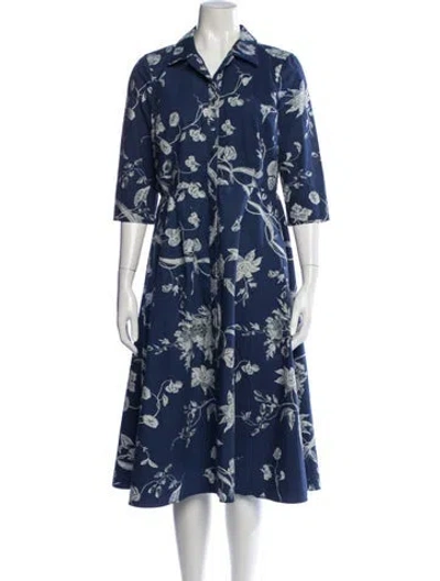 Pre-owned Erdem Floral Print Midi Length Dress In Blue