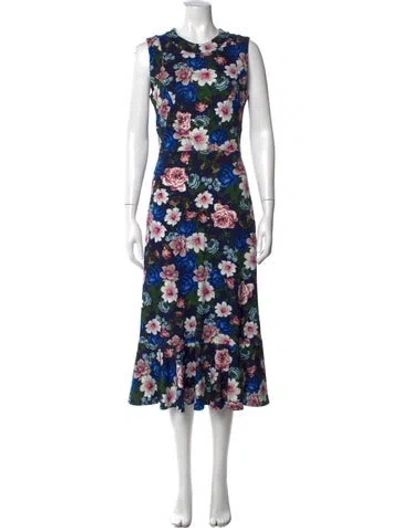 Pre-owned Erdem Floral Print Midi Length Dress In Blue