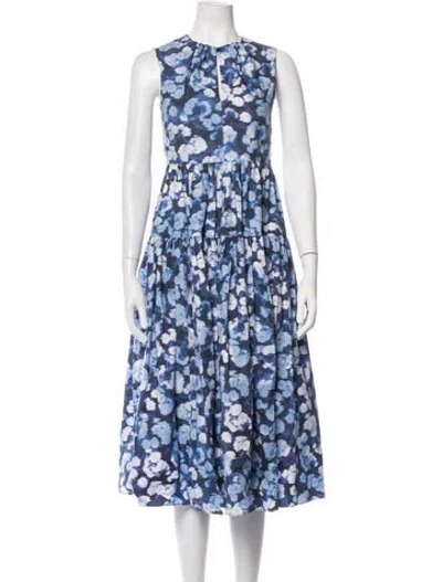 Pre-owned Erdem Floral Print Midi Length Dress In Blue
