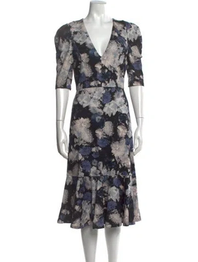 Pre-owned Erdem Floral Print Midi Length Dress In Blue