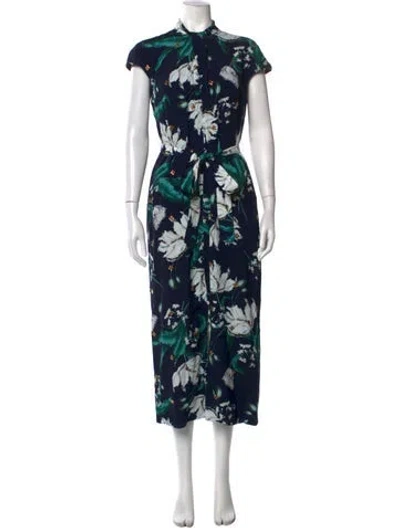 Pre-owned Erdem Floral Print Midi Length Dress In Blue