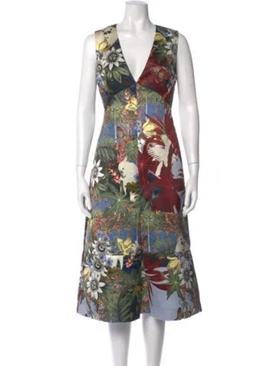 Pre-owned Erdem Floral Print Midi Length Dress In Burgundy