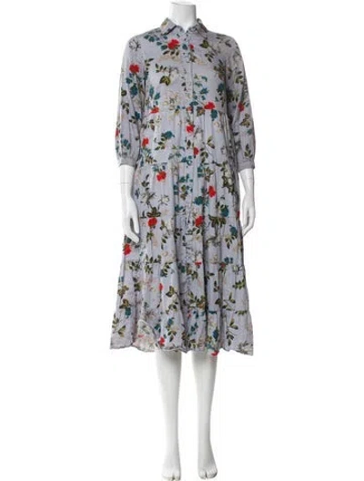 Pre-owned Erdem Floral Print Midi Length Dress In Gray