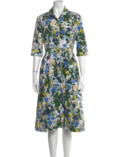 Pre-owned Erdem Floral Print Midi Length Dress In Green