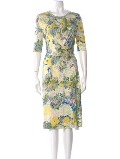 Pre-owned Erdem Floral Print Midi Length Dress In Green