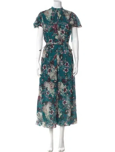 Pre-owned Erdem Floral Print Midi Length Dress In Green
