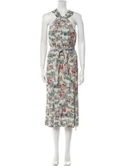 Pre-owned Erdem Floral Print Midi Length Dress In Green