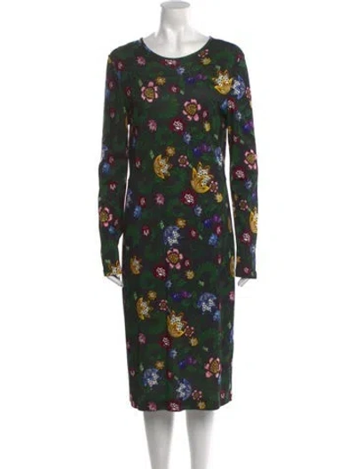 Pre-owned Erdem Floral Print Midi Length Dress In Green
