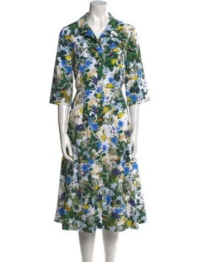 Pre-owned Erdem Floral Print Midi Length Dress In Green