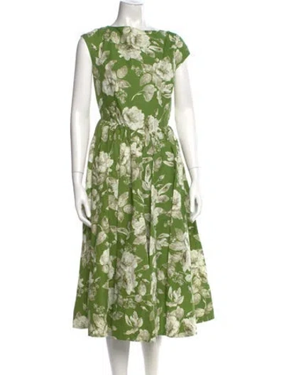 Pre-owned Erdem Floral Print Midi Length Dress In Green
