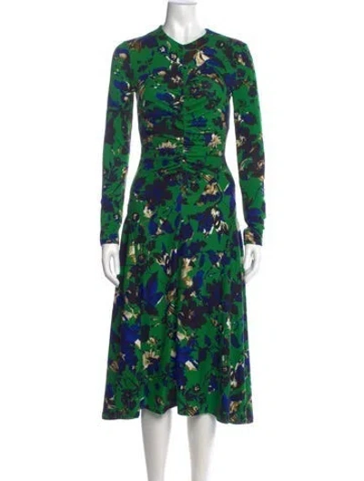 Pre-owned Erdem Floral Print Midi Length Dress In Green