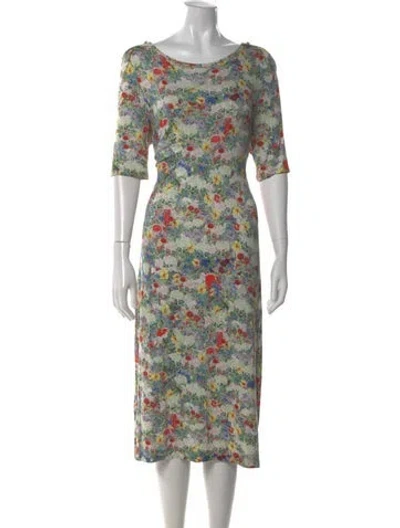 Pre-owned Erdem Floral Print Midi Length Dress In Green