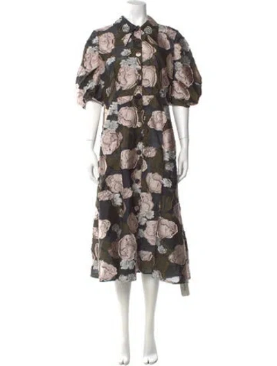 Pre-owned Erdem Floral Print Midi Length Dress In Green