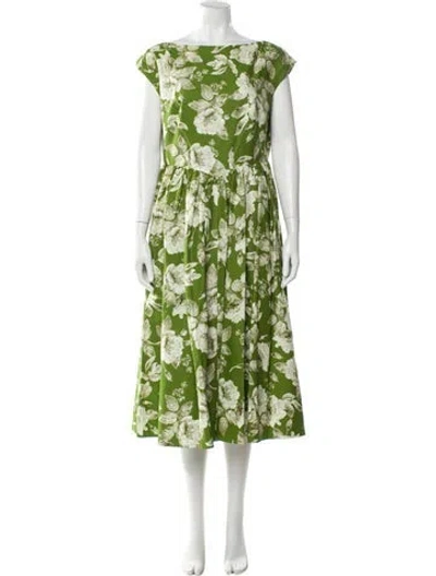 Pre-owned Erdem Floral Print Midi Length Dress In Green