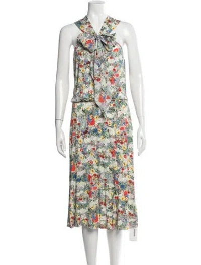 Pre-owned Erdem Floral Print Midi Length Dress In Green