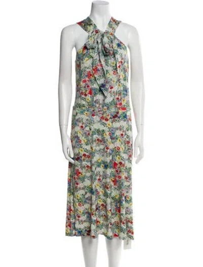 Pre-owned Erdem Floral Print Midi Length Dress In Green