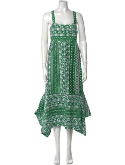 Pre-owned Erdem Floral Print Midi Length Dress In Green