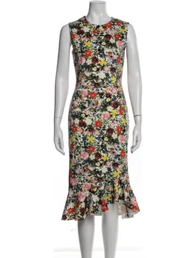 Pre-owned Erdem Floral Print Midi Length Dress In Green