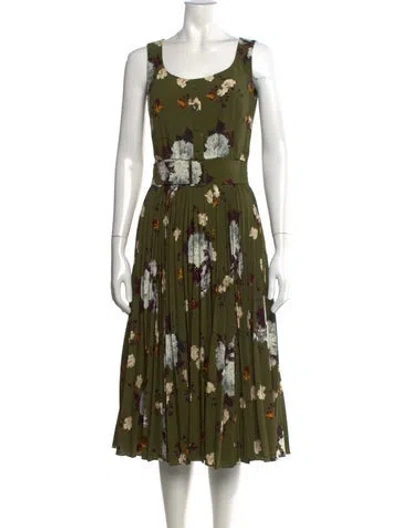 Pre-owned Erdem Floral Print Midi Length Dress In Green