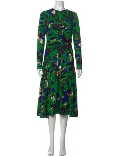 Pre-owned Erdem Floral Print Midi Length Dress In Green