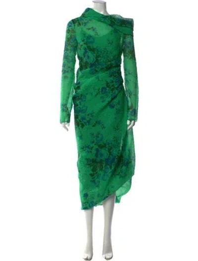 Pre-owned Erdem Floral Print Midi Length Dress In Green