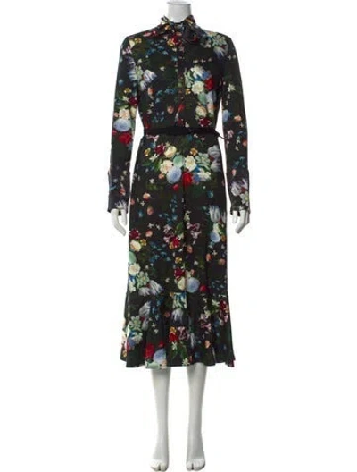 Pre-owned Erdem Floral Print Midi Length Dress In Green