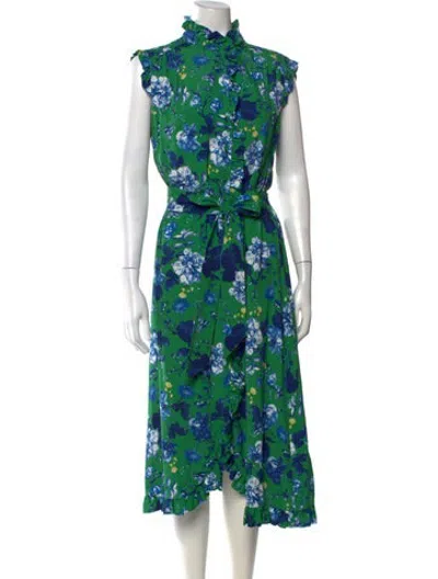 Pre-owned Erdem Floral Print Midi Length Dress In Green