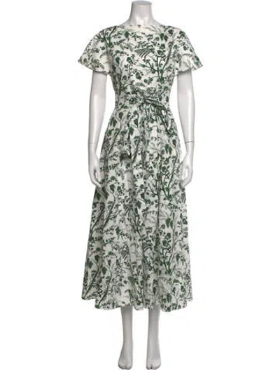 Pre-owned Erdem Floral Print Midi Length Dress In Green/white